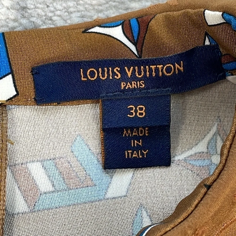 Louis Vuitton Retro Multicolor Monogram LV Collared Ruffle Mini Dress Silk 38